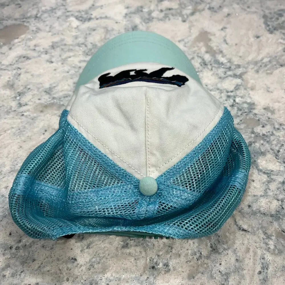 Patagonia Fitz Roy Bear Trucker Hat Snapback Cap Teal Blue White Mesh Vintage